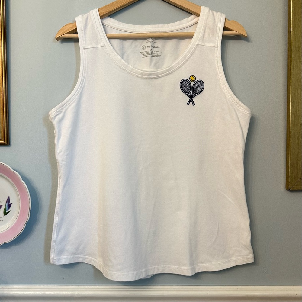 T by Talbots Tennis Prep Women's Tank Top Embroidered Large Petite Preppy